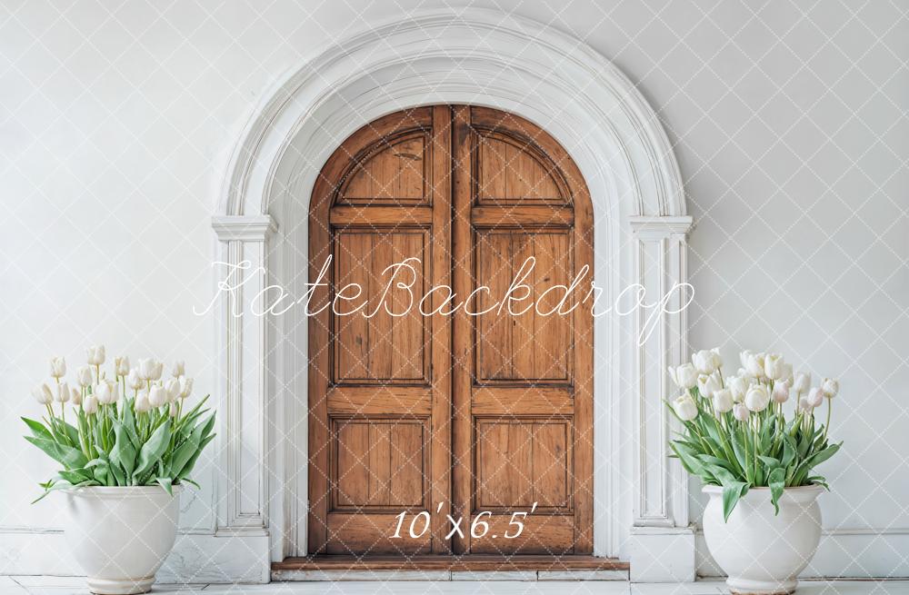 Kate Spring Wooden Arched Door Tulips Backdrop Designed by Emetselch