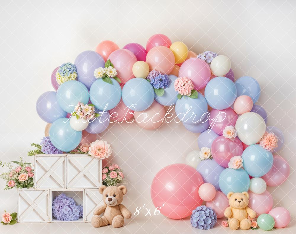 Kate Cake Smash Pastel Balloon Flower Arch Backdrop Designed by Emetselch