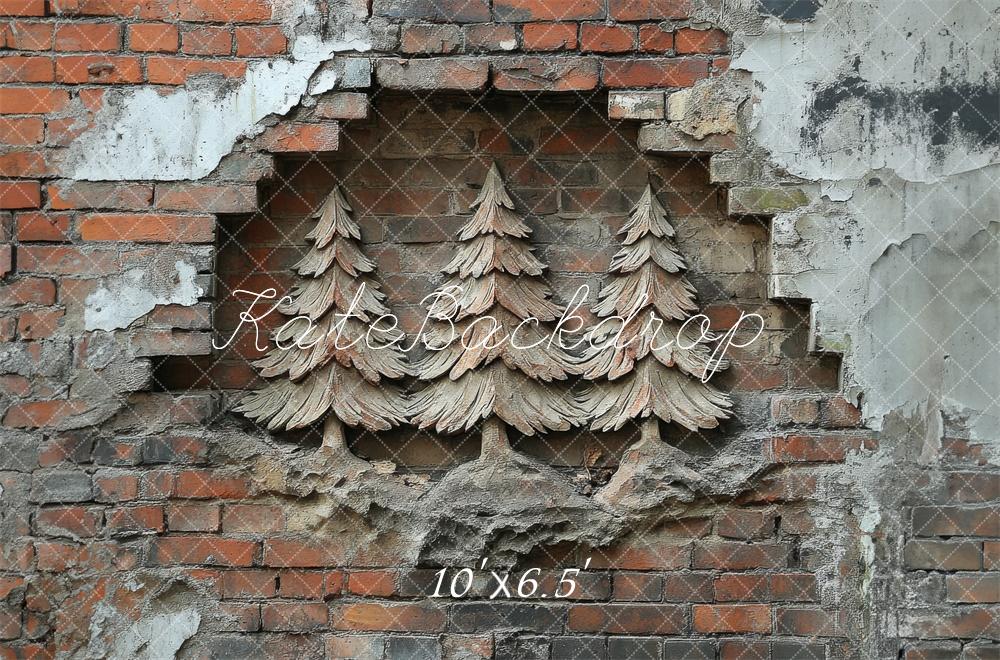 Kate Christmas Carved Trees in Brick Wall Backdrop Designed by Megan Leigh Photography