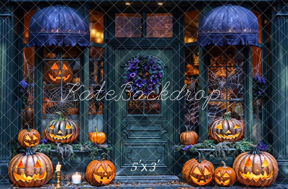 Kate Halloween Store Pumpkin Lanterns Dark Gray Backdrop Designed by Emetselch