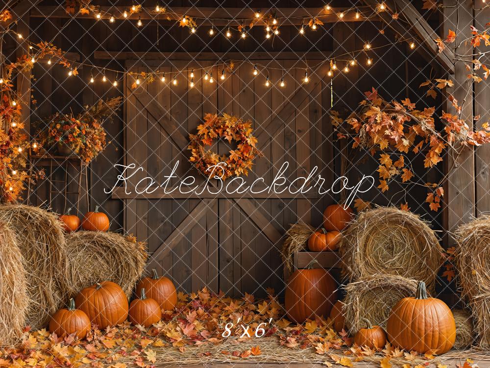 Kate Fall Barn Door Hay Bale Backdrop Designed by Emetselch