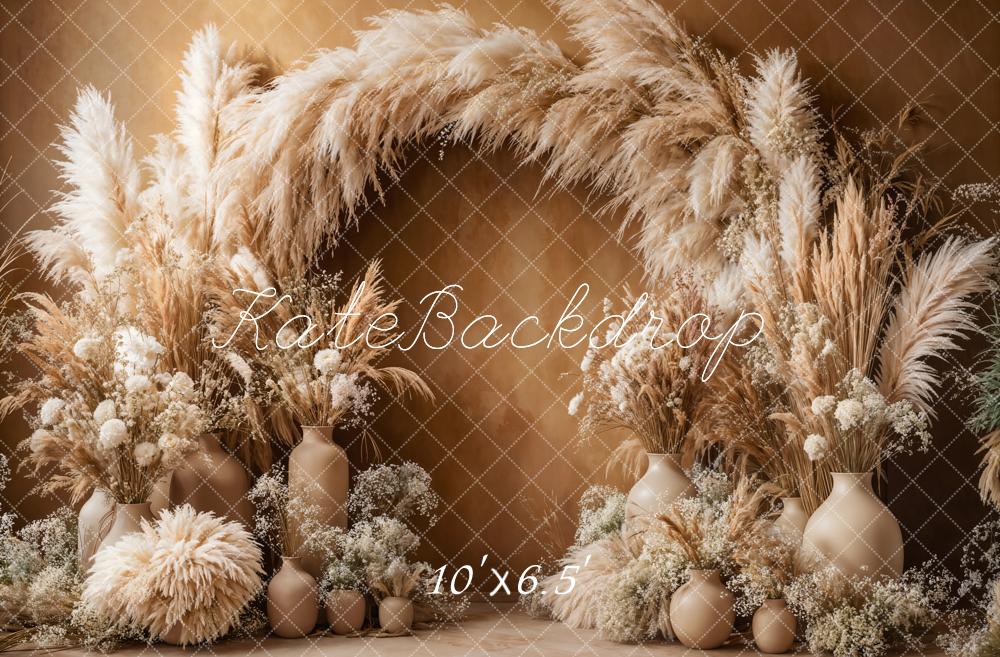 Kate Boho Arch Pampas Grass Brown Backdrop Designed by Emetselch