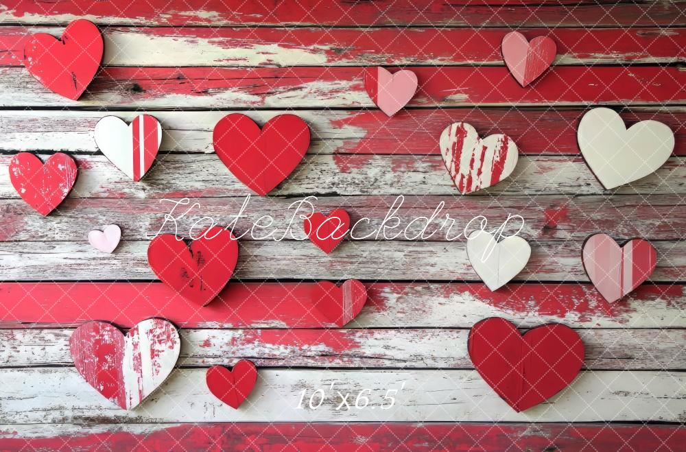 Kate Valentine Red Hearts Wood Floor Backdrop Designed by Mini MakeBelieve