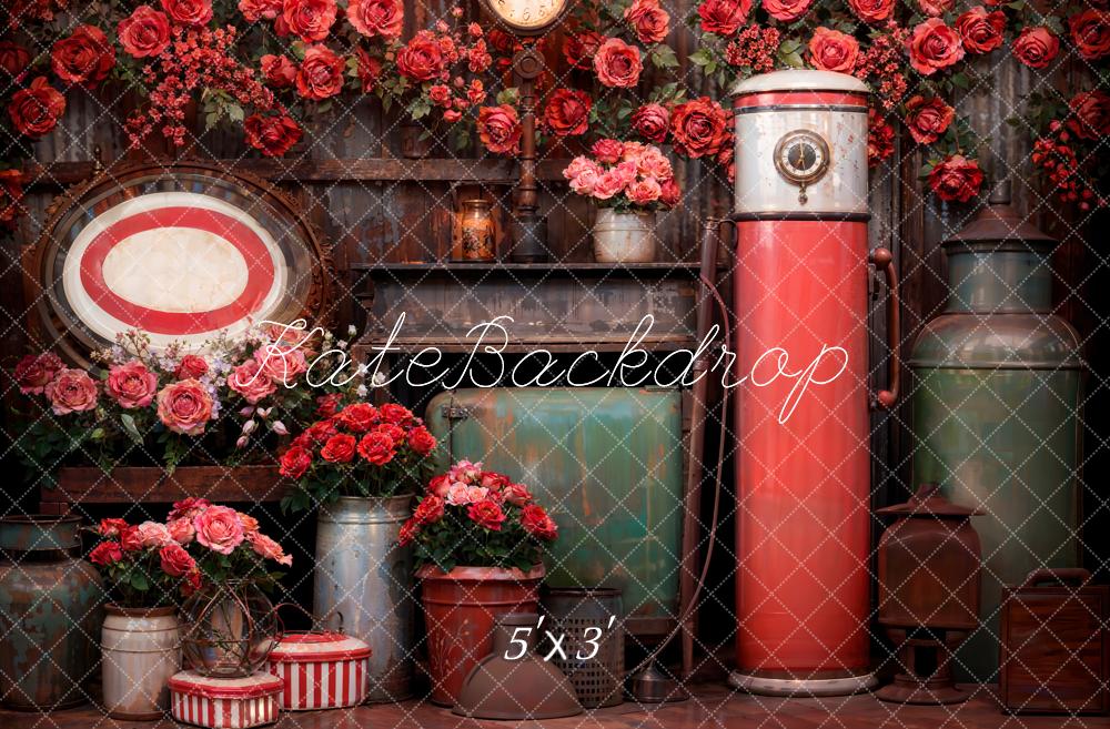 Kate Vintage Floral Gas Pump Clock Backdrop Designed by Emetselch