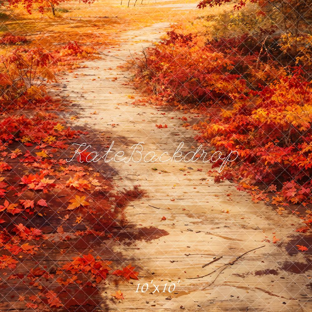 Kate Fall Red Fallen Maple Leaves Path Floor Backdrop Designed by Kate Image