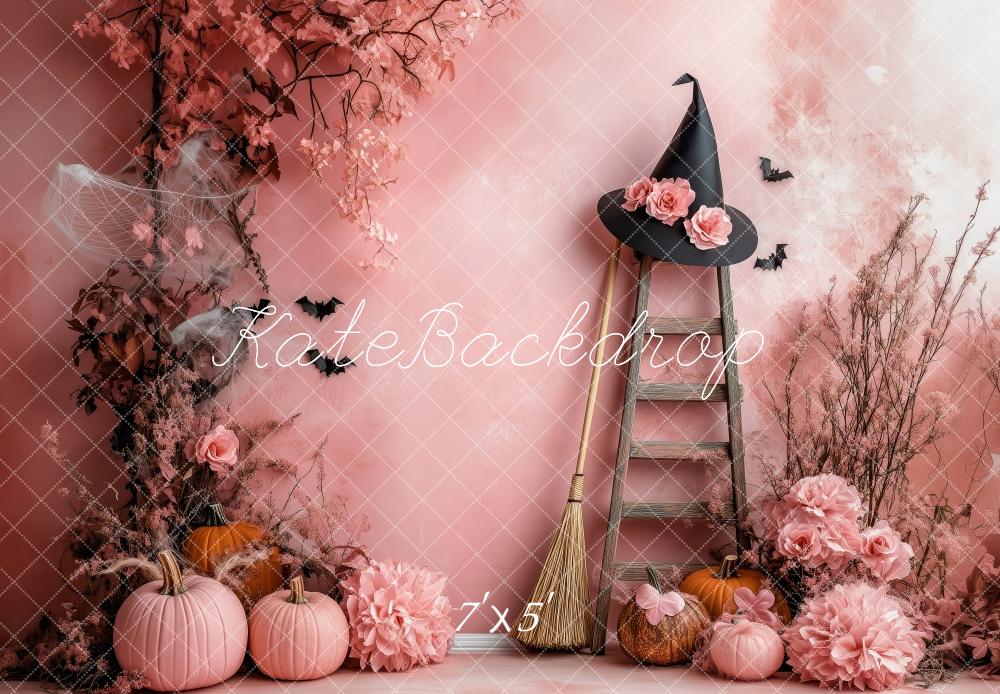 Fondo de esquina de bruja rosa de Halloween diseñado por Patty Roberts