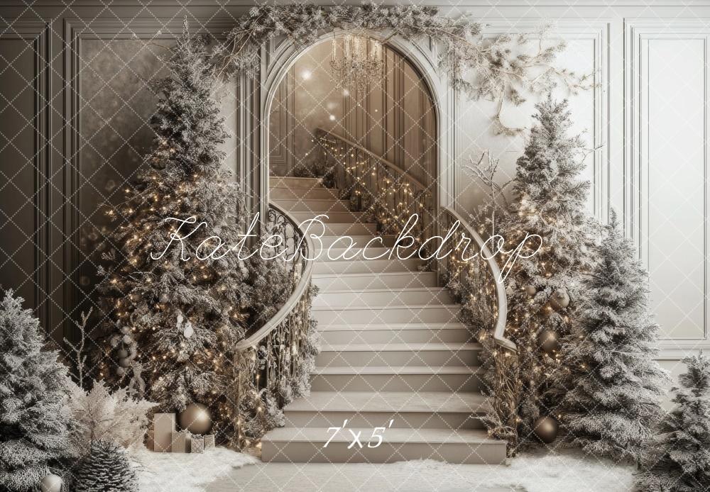 Kate Christmas Cascading Stairs Snowy Backdrop Designed by Lidia Redekopp