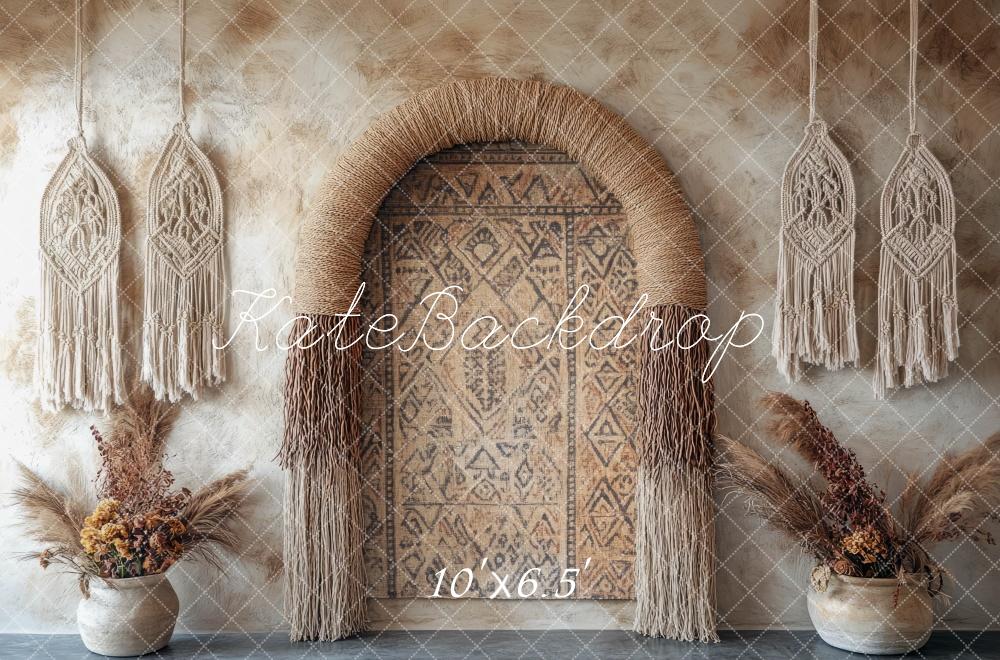 Boho Macrame Arch Pampas Grass Foto Achtergrond Designed by Mini MakeBelieve