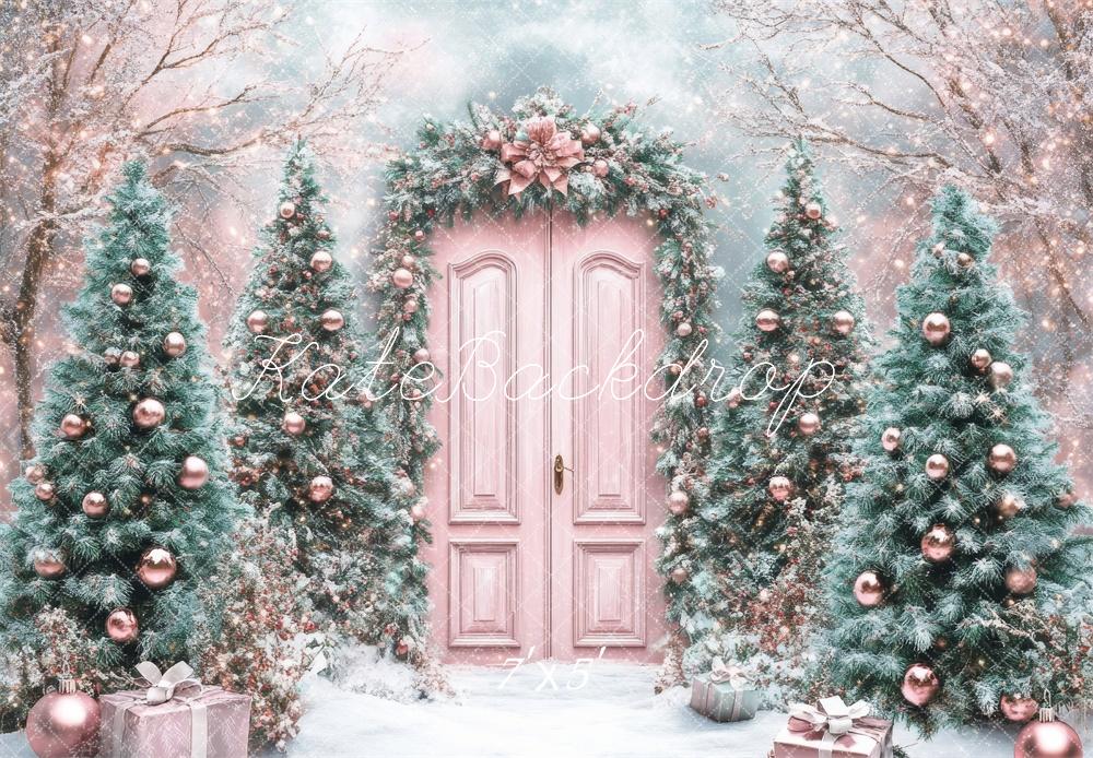 Kate Christmas Tree Pink Arched Door Backdrop Designed by Lidia Redekopp