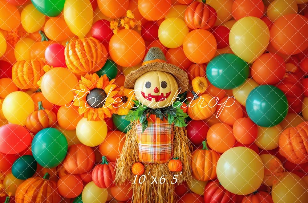 Kate Halloween Scarecrow Balloon Pumpkin Backdrop Designed by Patty Roberts