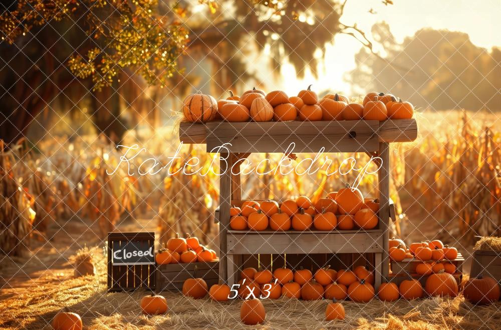 Kate Fall Rustic Pumpkin Stand Golden Harvest Field Backdrop Designed by Patty Robert