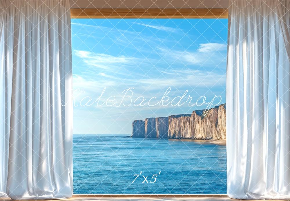 Kate Blue Ocean Cliff Window Backdrop Designed by Mini MakeBelieve