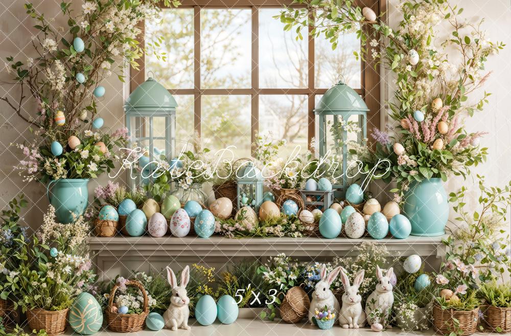 Fondo de Ventana Floral de Huevo de Conejo de Pascua Diseñado por Emetselch