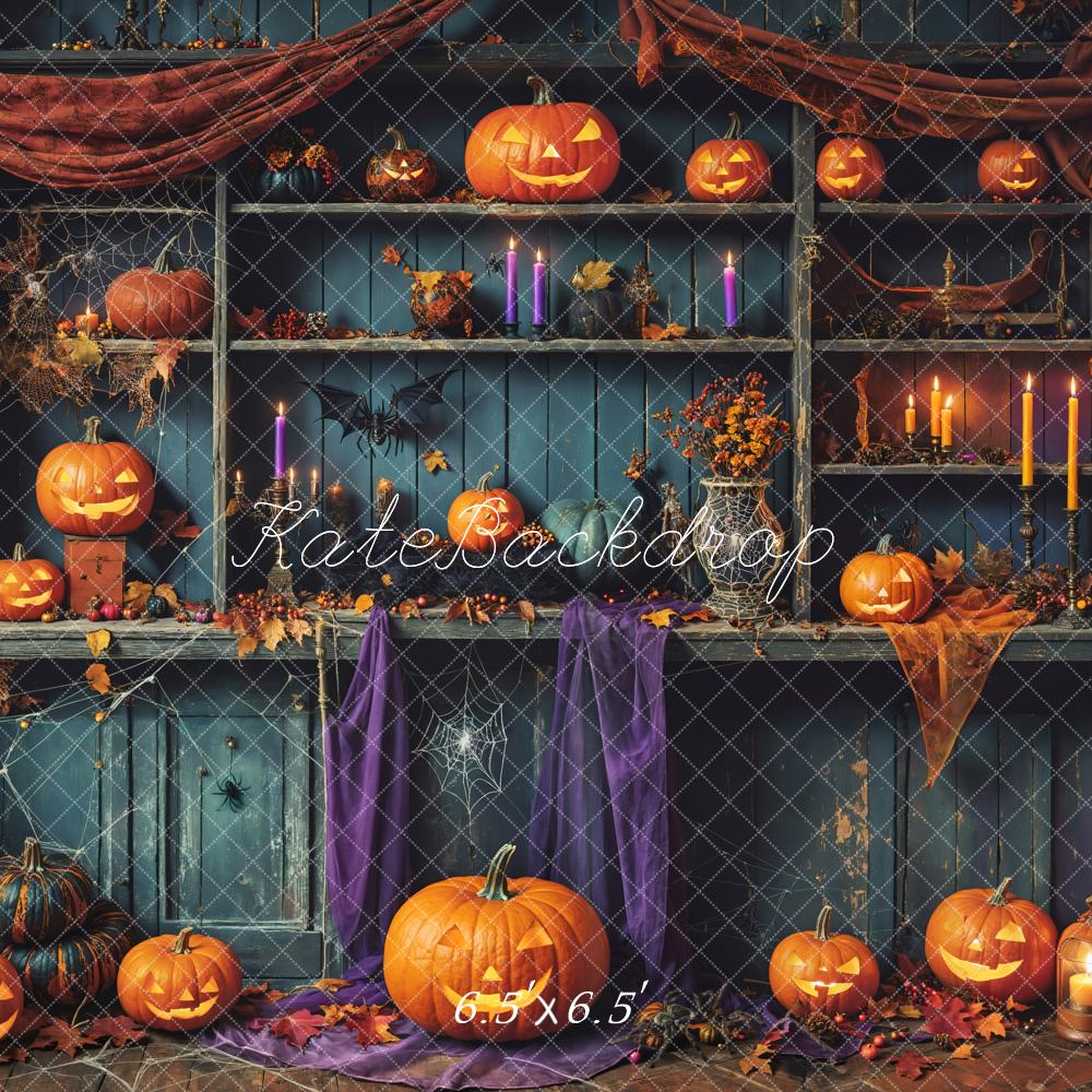 Fondo de tienda de calabaza de madera verde desgastada para Halloween Designed by Emetselch