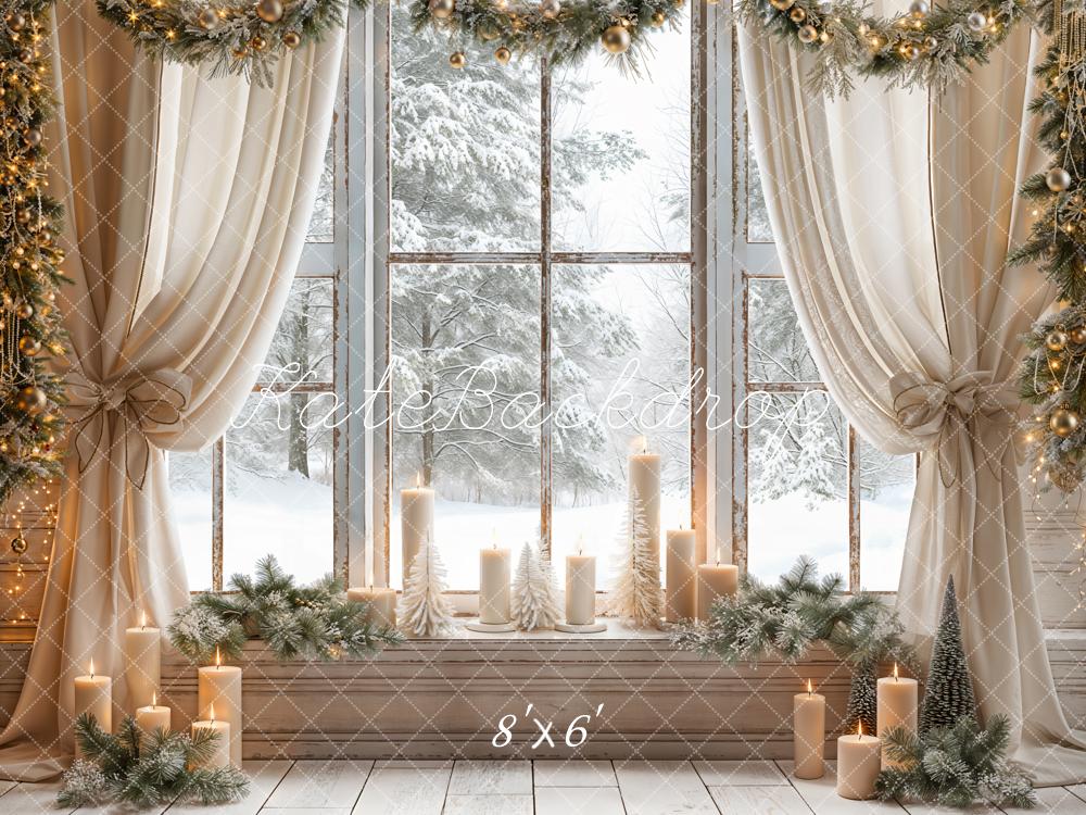 Kate Christmas White Curtain Framed Window Backdrop Designed by Emetselch