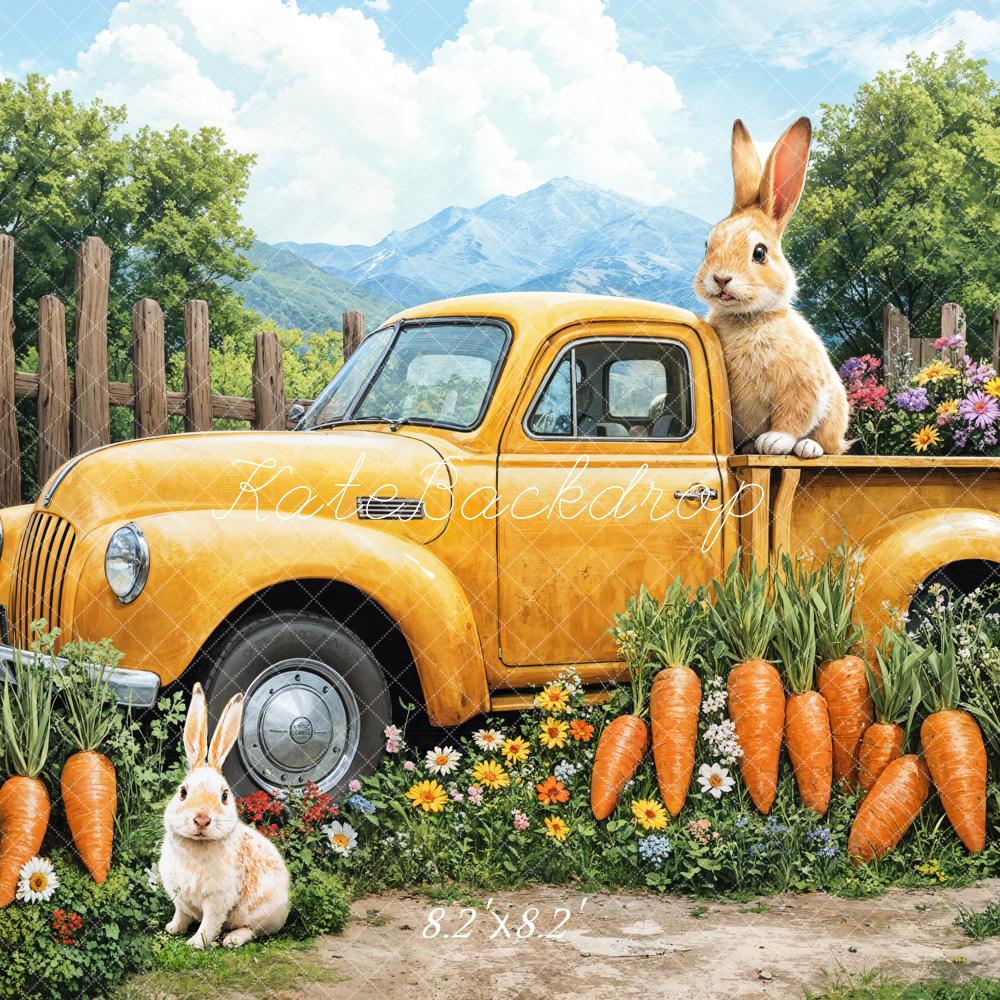 Kate Easter Bunny Carrot Yellow Truck Backdrop Designed by Emetselch