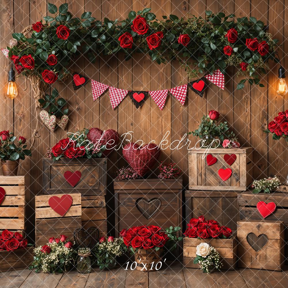 Lightning Deal #1 Kate Valentine's Rustic Roses Heart Wooden Backdrop Designed by Emetselch