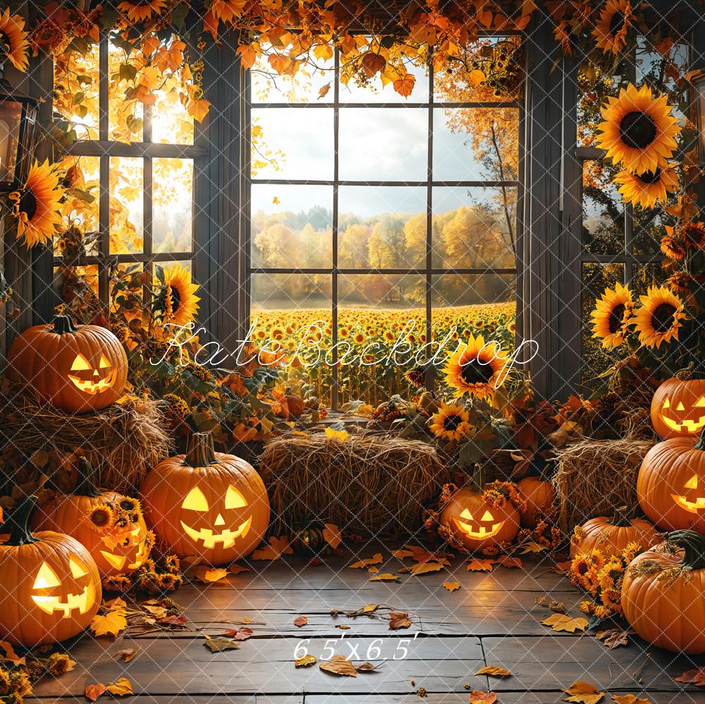 Kate Halloween Sunflowers Pumpkin Window Backdrop Designed by Emetselch