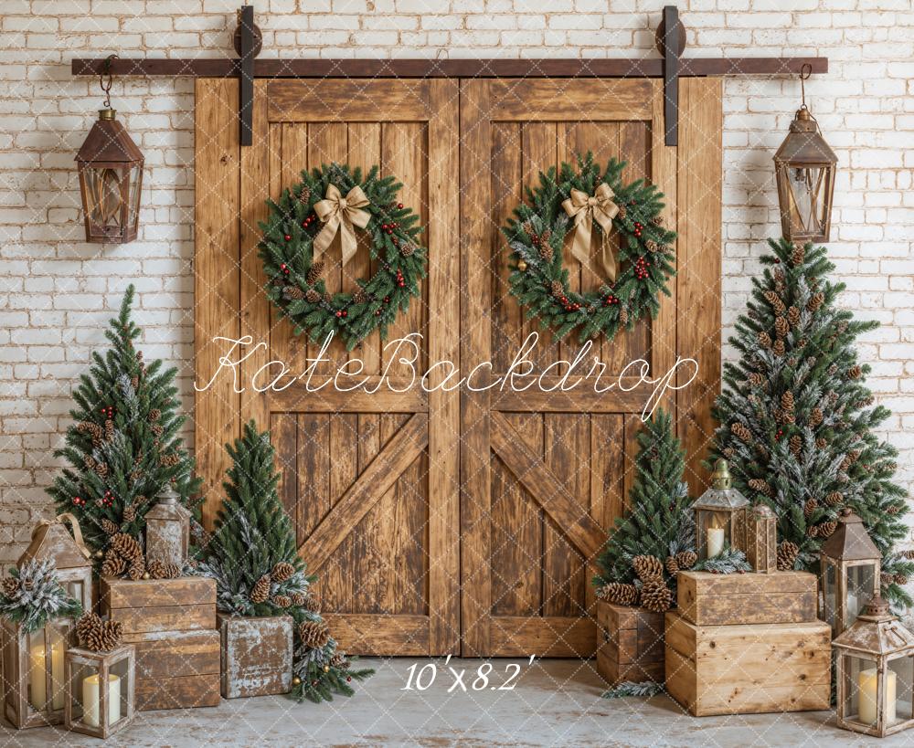 Kate Christmas Rustic Barn Wooden Door Backdrop Designed by Emetselch