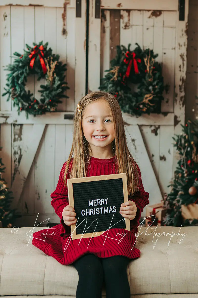 Kate Christmas White Shabby Barn Door Backdrop Designed by Emetselch