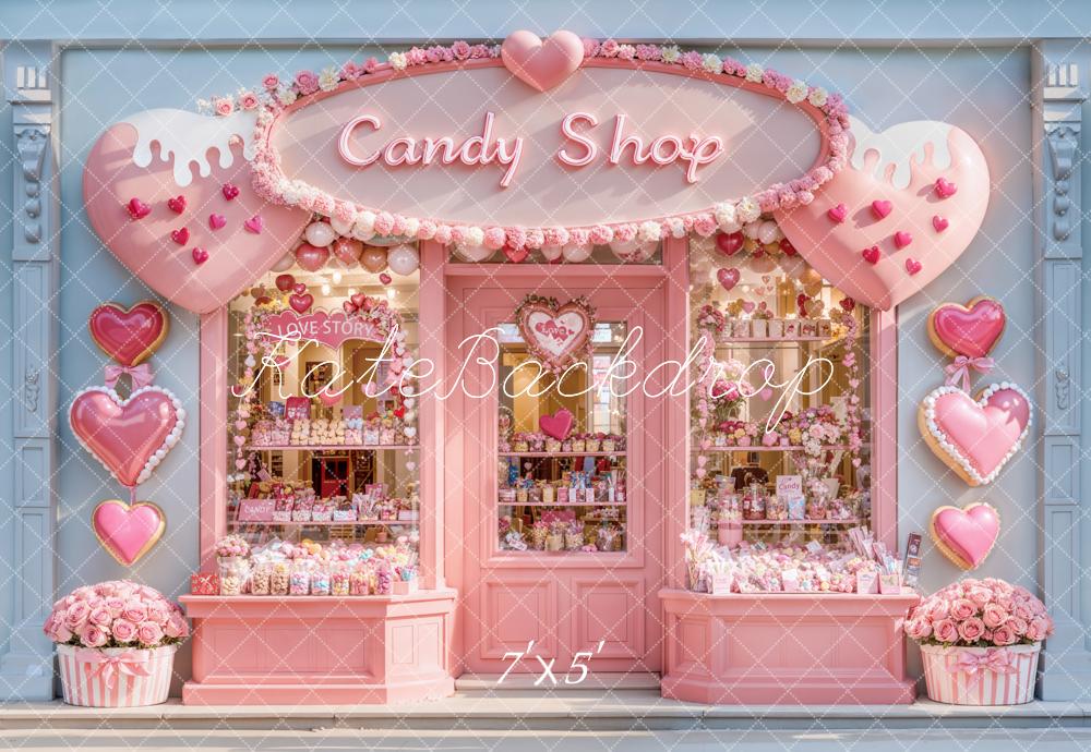 Kate Valentine Candy Shop Hearts Pink Backdrop Designed by Emetselch