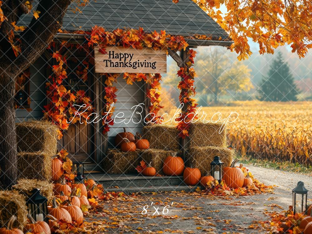 Kate Fall Thanksgiving Cabin Pumpkins Backdrop Designed by Mini MakeBelieve