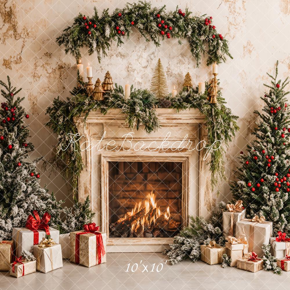 Kate Christmas Tree Fireplace White Gift Box Backdrop Designed by Emetselch