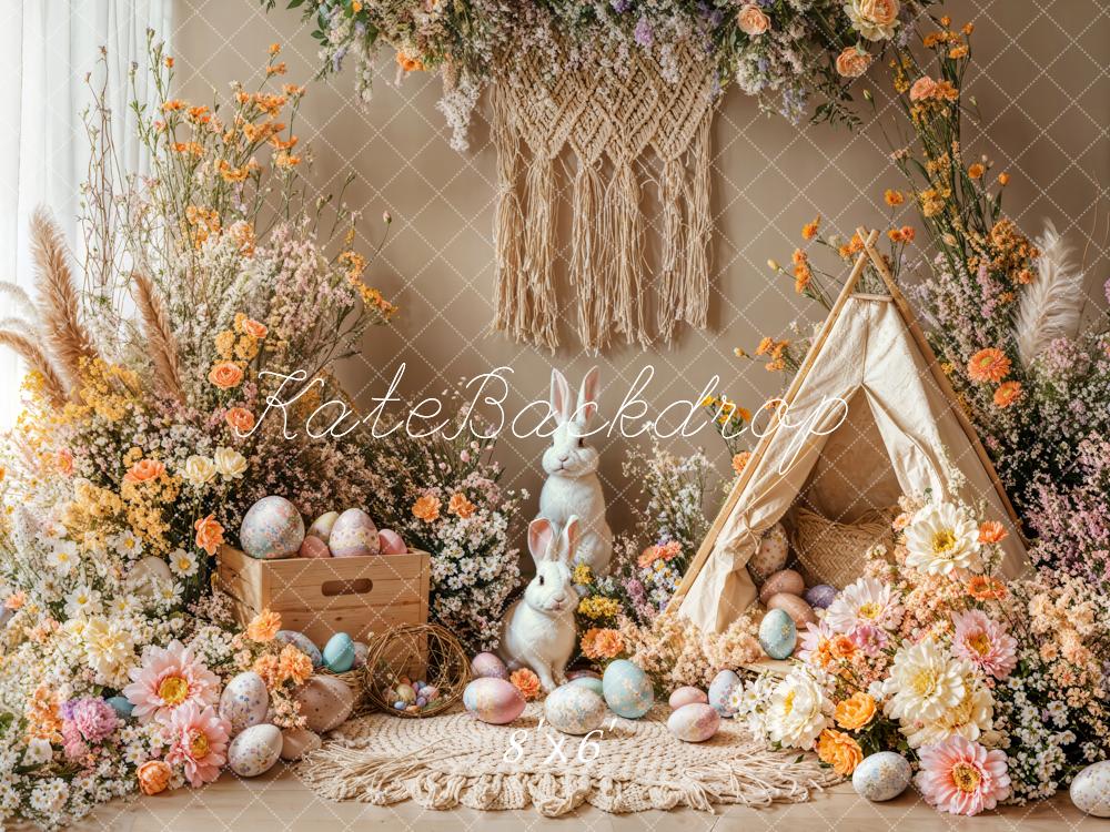 Kate Easter Bunny Boho Floral Eggs Backdrop Designed by Emetselch