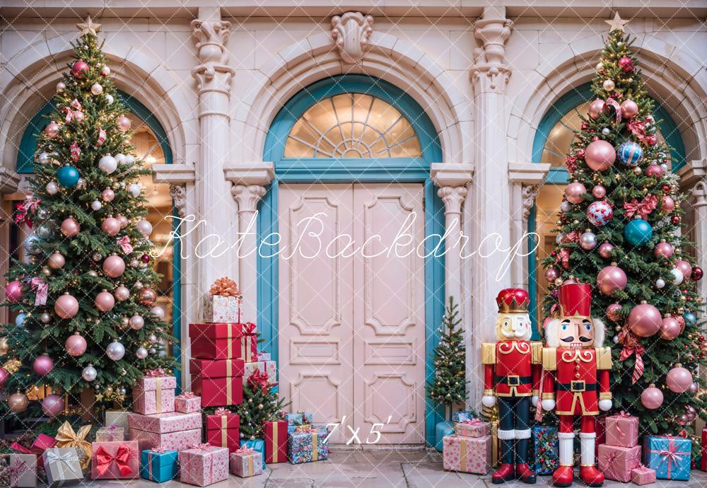 Fondo de Puerta Arqueada Blanco y Azul Retro de Navidad Diseñado por Emetselch