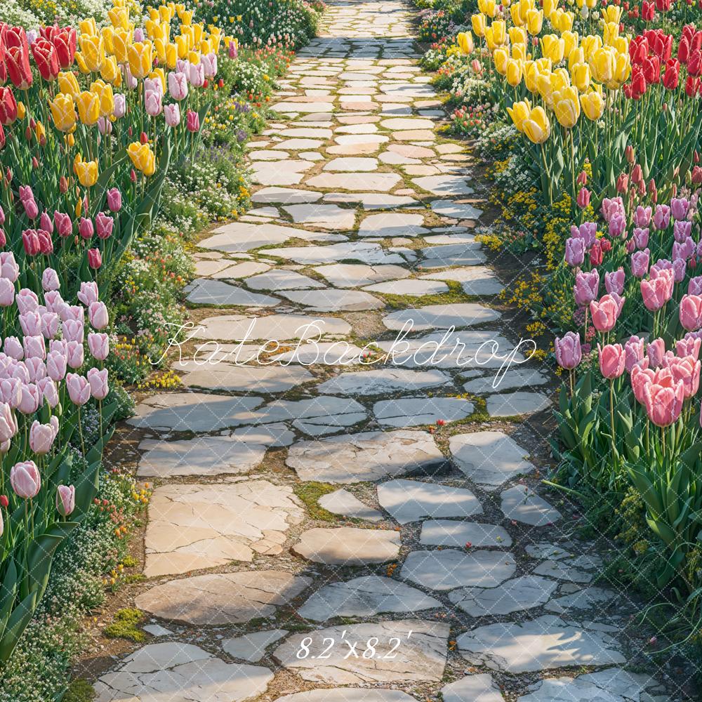 Kate Spring Tulip Garden Path Floor Backdrop Designed by Emetselch