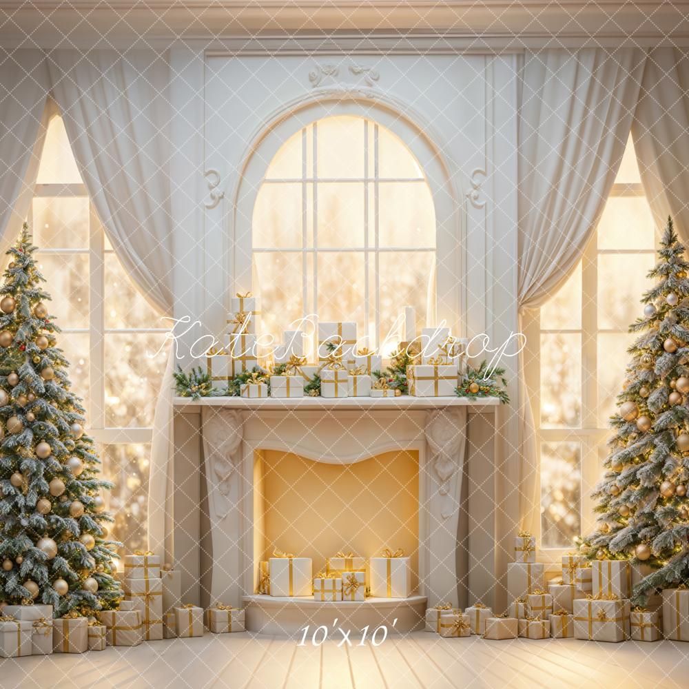 Kate Christmas White Retro Fireplace Backdrop Designed by Emetselch