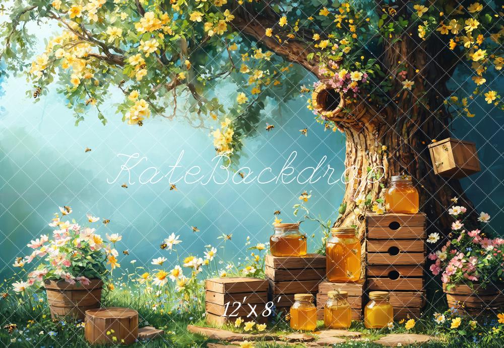 Kate Spring Honey Bee Tree Honeycomb Backdrop Designed by Emetselch