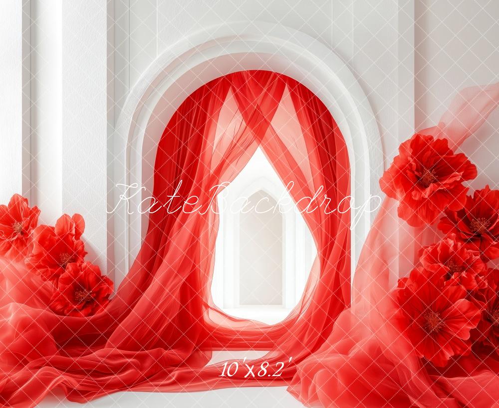 Kate Valentine Red Draped Arch Floral Backdrop Designed by Patty Roberts