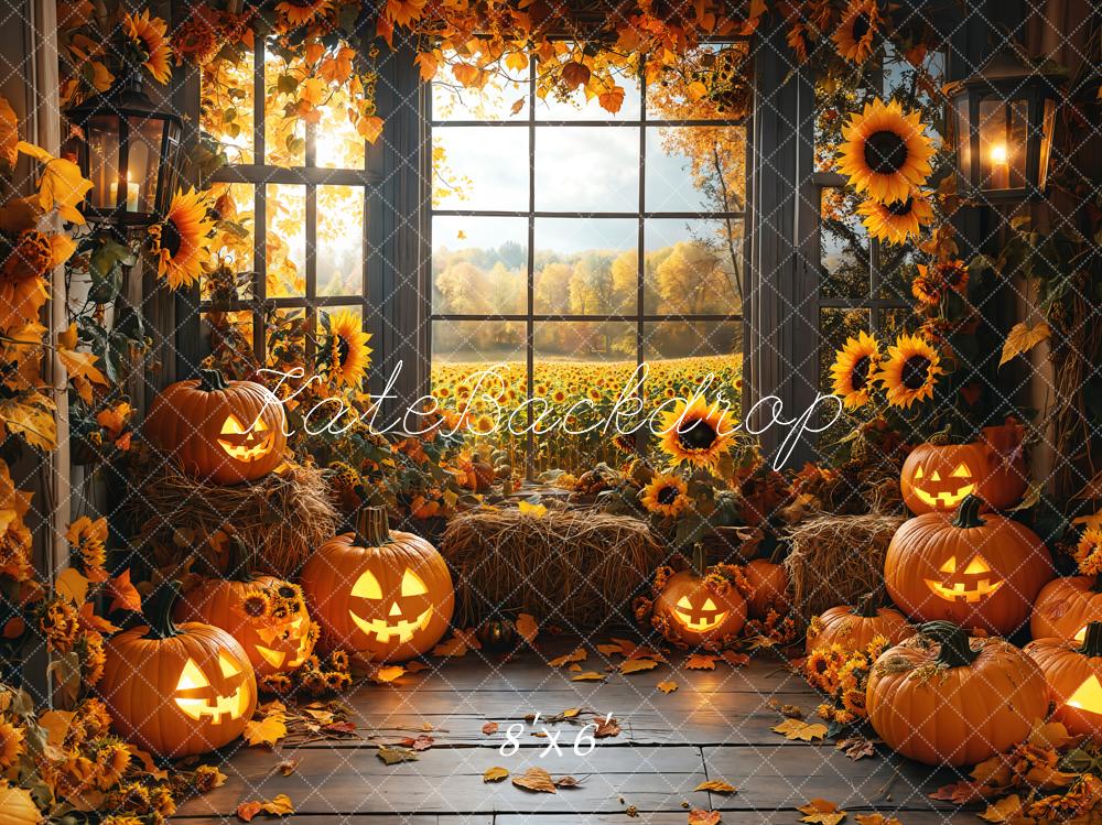 Kate Halloween Sunflowers Pumpkin Window Backdrop Designed by Emetselch