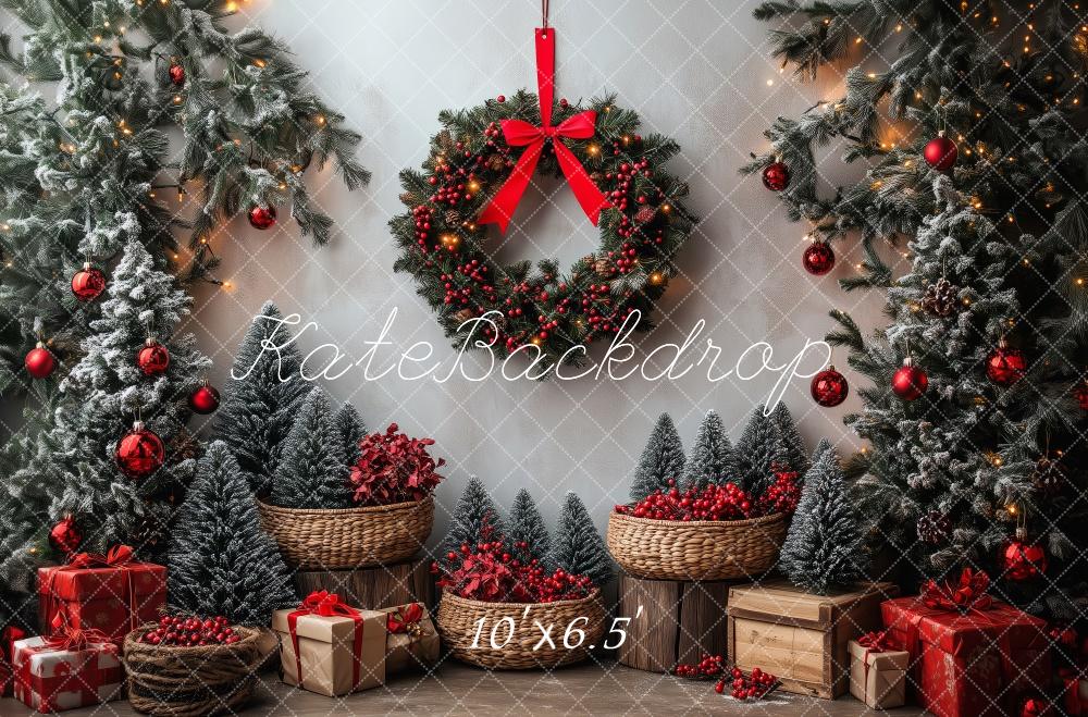 Kate Christmas Holly Wreath Trees Backdrop Designed by Patty Roberts