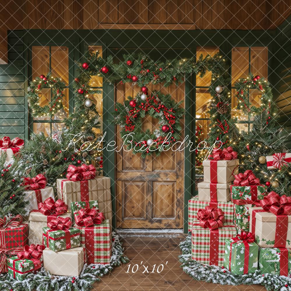 Kate Christmas Wooden Door Big Gift Box Backdrop Designed by Emetselch