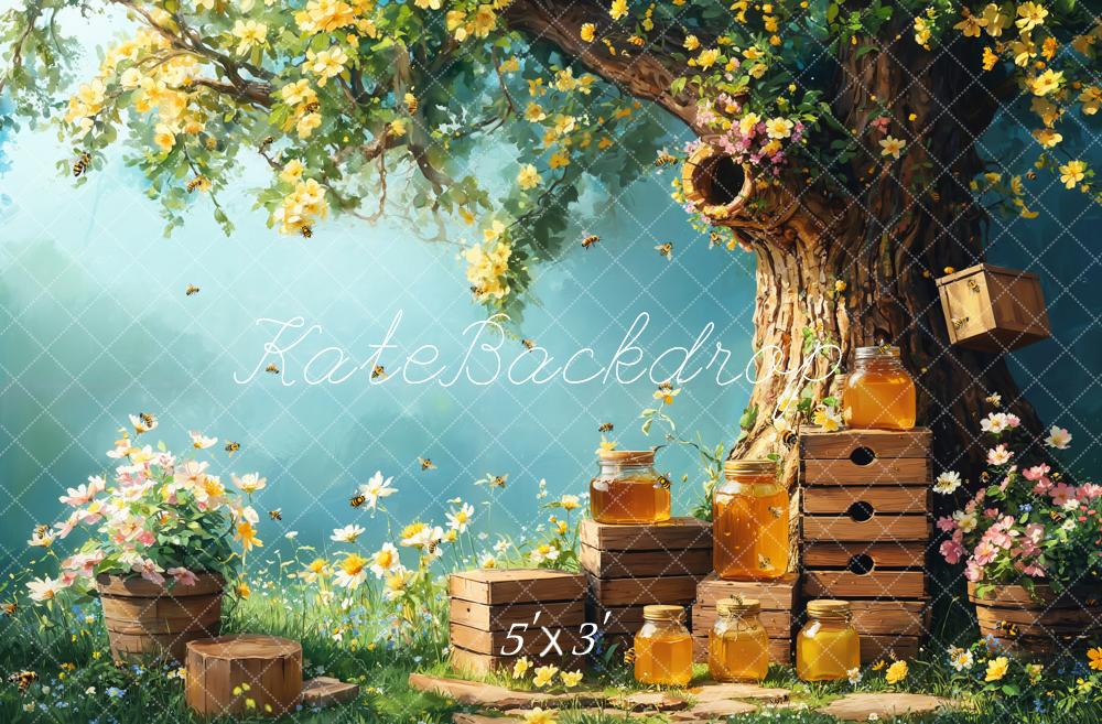 Kate Spring Honey Bee Tree Honeycomb Backdrop Designed by Emetselch