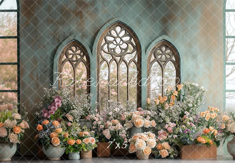 Kate Spring Floral Arched Vintage Window Backdrop Designed by Mini MakeBelieve