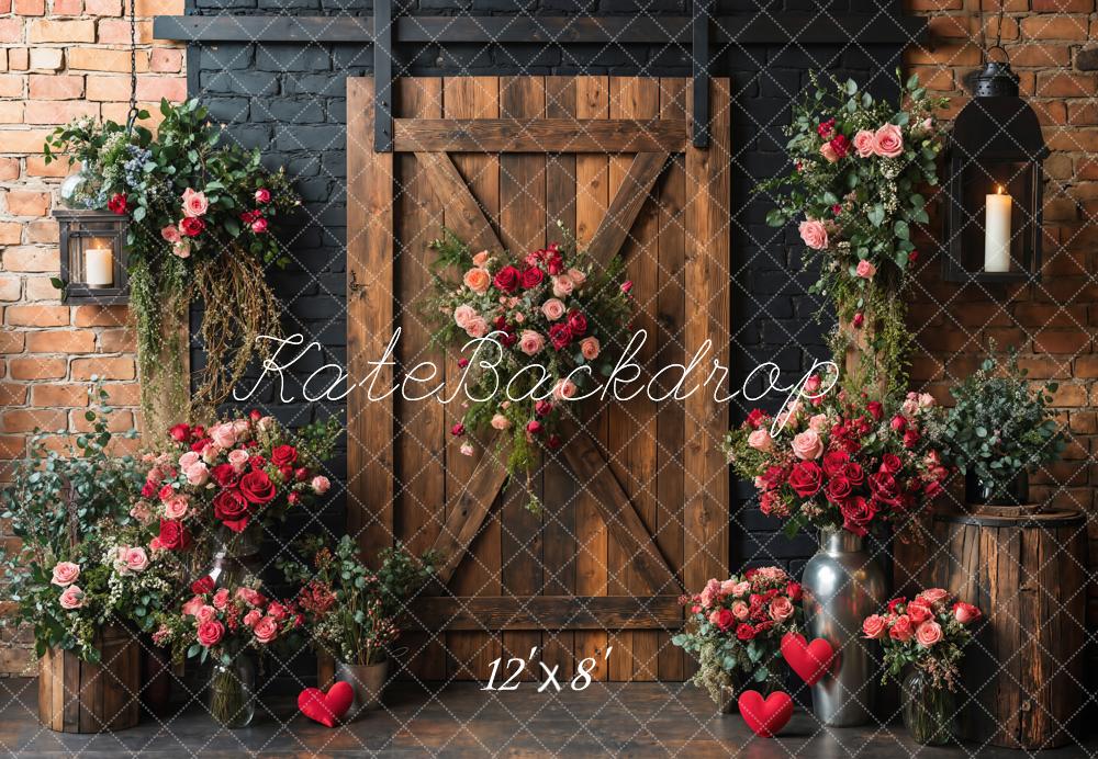 Kate Spring Floral Rustic Wood Door Backdrop Designed by Emetselch