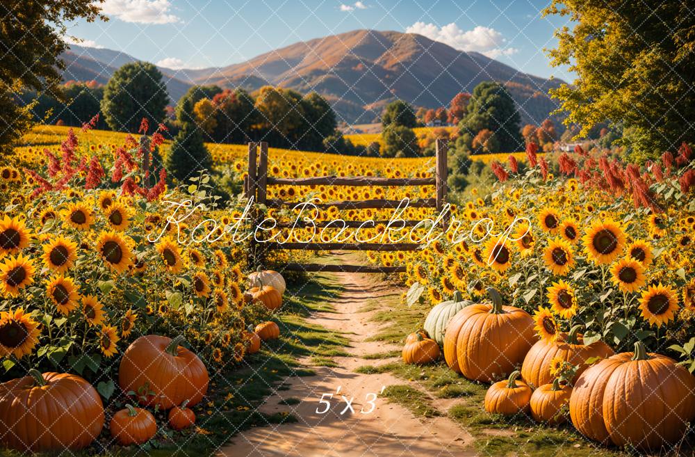 Kate Fall Sunflower Pumpkin Field Farm Backdrop Designed by Emetselch