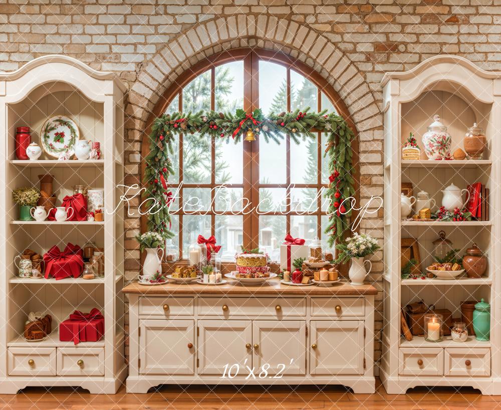 Kate Christmas Cream Vintage Brick Kitchen Backdrop Designed by Emetselch