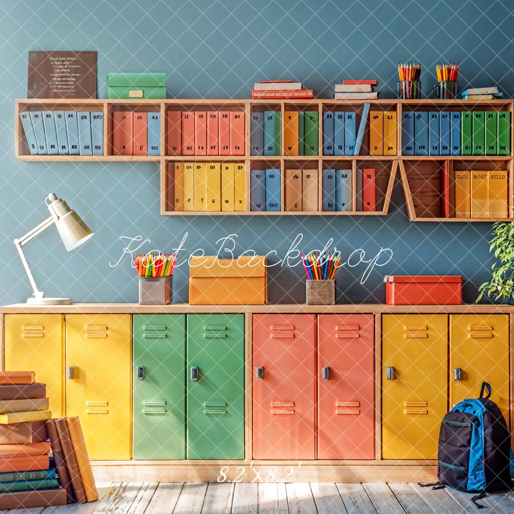 Kate Back to School Colorful Locker Bookshelf Backdrop Designed by Emetselch