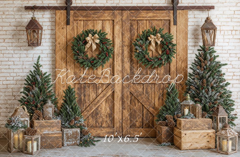 Kate Christmas Rustic Barn Wooden Door Backdrop Designed by Emetselch