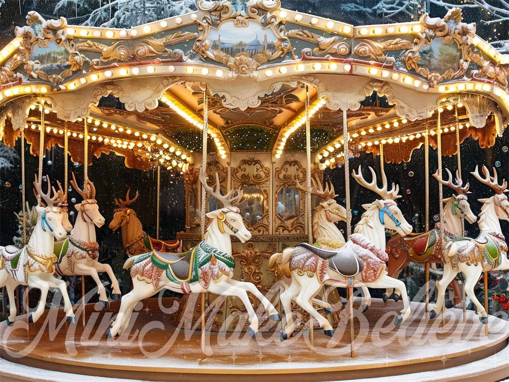 Kate Christmas Outdoor Forest Colorful Carousel Backdrop Designed by Mini MakeBelieve
