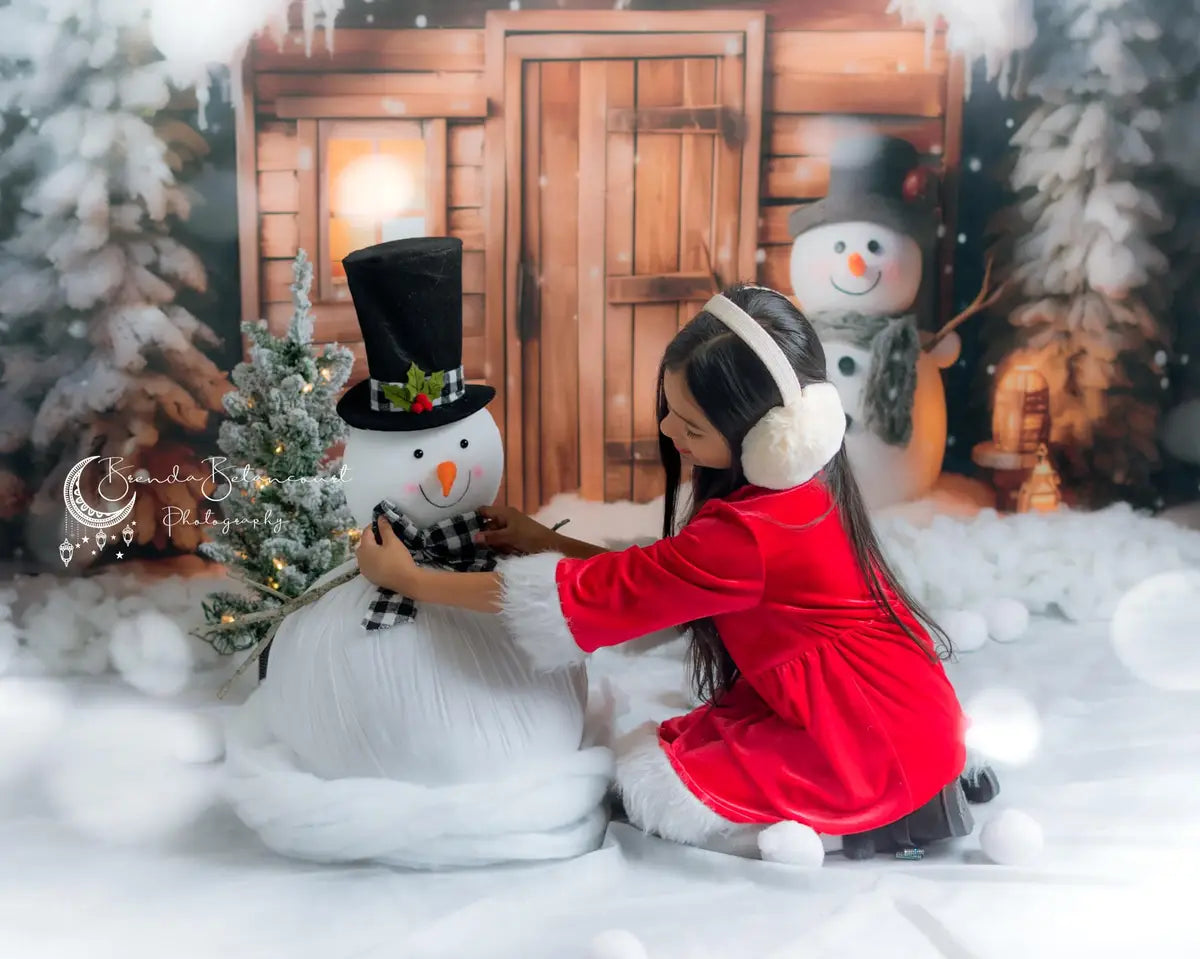 Kate Winter Christmas Snowman House Backdrop for Photography