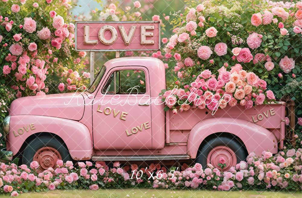 Kate Valentine Pink Truck Love Roses Backdrop Designed by Emetselch