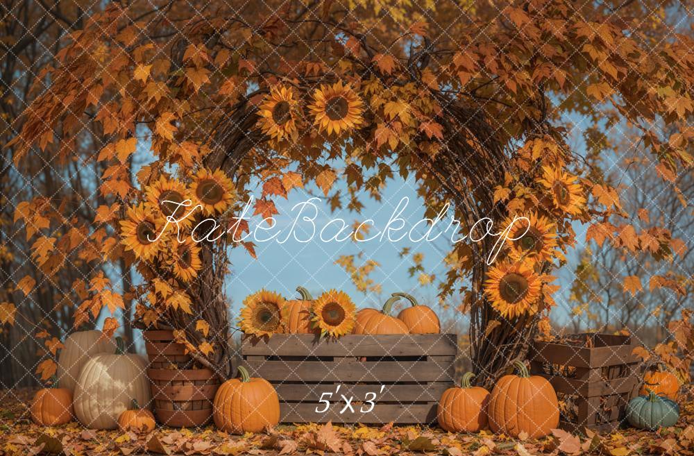 Kate Fall Sunflower Arch Maple Leaves Backdrop Designed by Emetselch