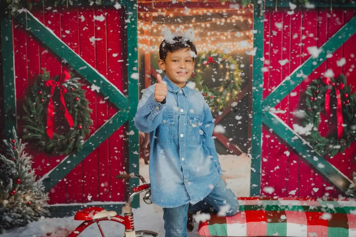 Kate Christmas Elk Red and Green Barn Backdrop Designed by Emetselch