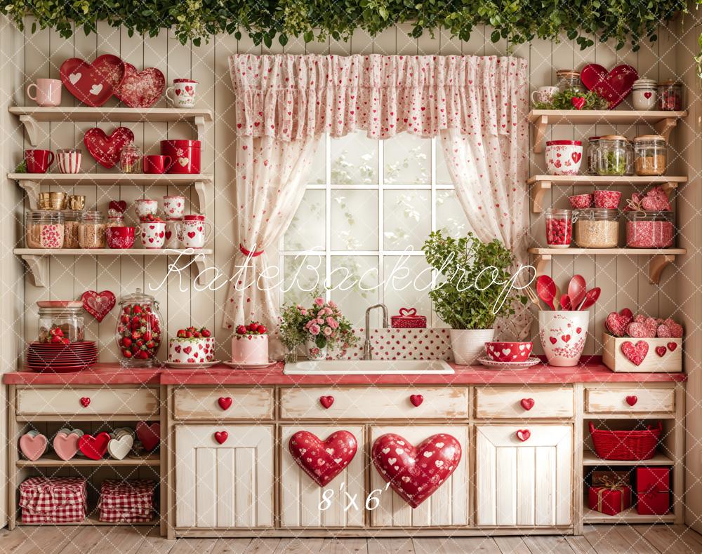 Kate Valentine's Day Kitchen Red Heart Plates Backdrop Designed by Emetselch