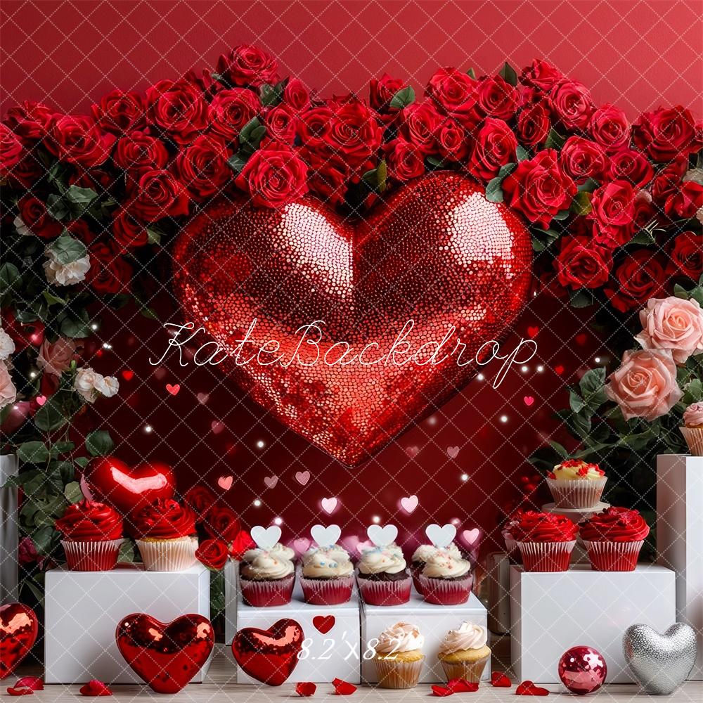 Kate Valentine Disco Red Heart Roses Backdrop Designed by Mini MakeBelieve